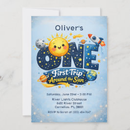 Invitación First Trip Around the Sun Space First Birthday