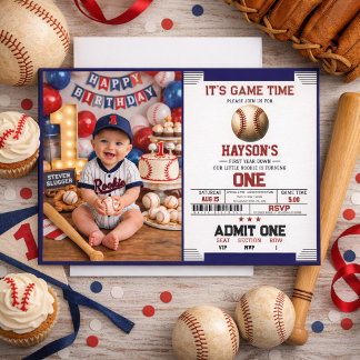 Invitación First Year Down Baseball 1st Birthday Party