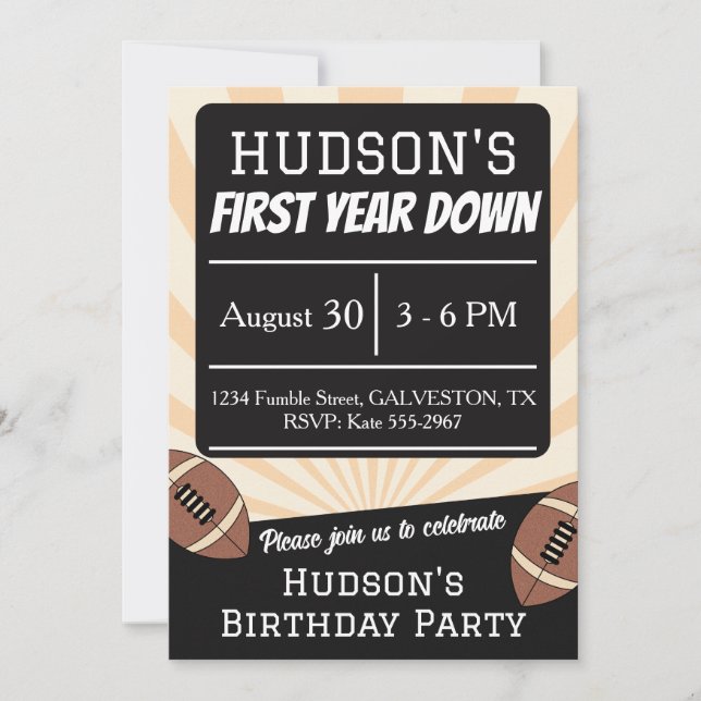 Invitación First Year Down Football Birthday Party Invitation (Anverso)