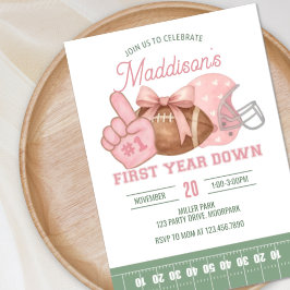 Invitación FIRST year down, Football Birthday, Pink football 