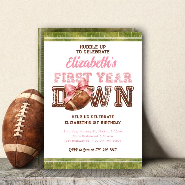 Invitación First Year Down Football Girly 1st Birthday (First Year Down Football Girly 1st Birthday Invitation)