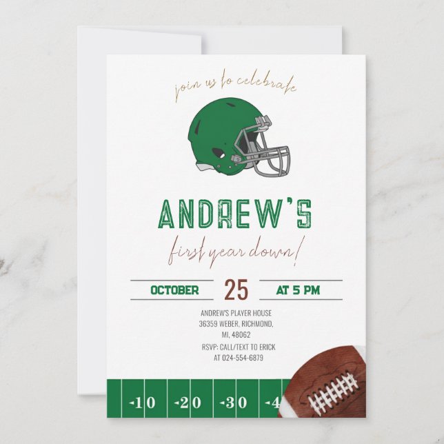 Invitación First Year Down Football Invitation (Anverso)