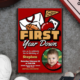 Invitación First Year Down - Football with Photo