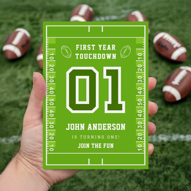 Invitación First Year Touchdown Green Football Field Birthday (Subido por el creador)