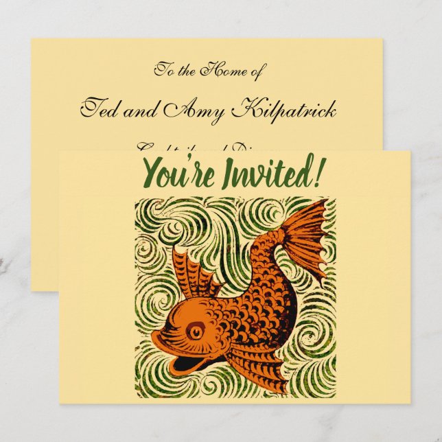 Invitación Fish Antiguo Tile Antiguo arte (Anverso / Reverso)