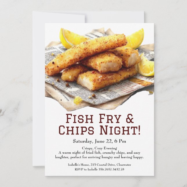 Invitación Fish Fry & Chips – Casual Seafood Party Invitation (Anverso)