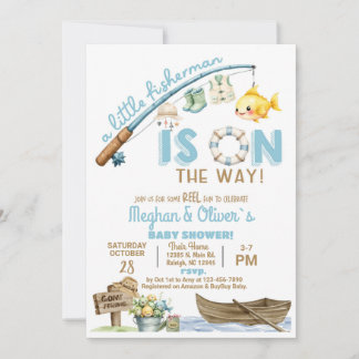 Invitación Fisherman / fishing boy reel fun baby shower.