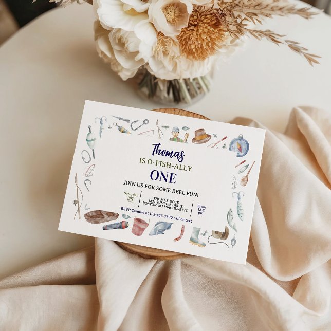 Invitación Fishing 1st Birthday Invitation | O-Fish-Ally One  (Fishing 1st Birthday Invitation | O-Fish-Ally One invitation)