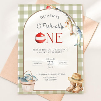 Invitación Fishing 1st Birthday Invitation O Fishally One Inv