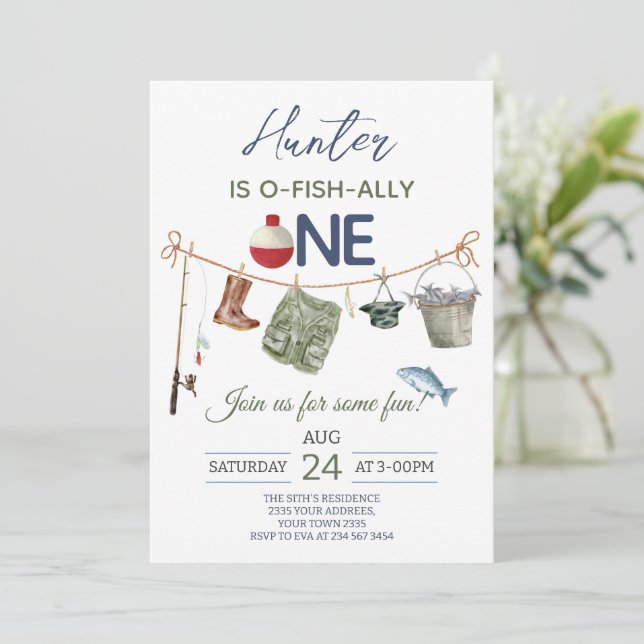 Invitación Fishing First Birthday Party (Anverso de pie)