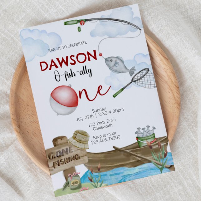 Invitación fishing-themed, Fishing Birthday, One, first birth (Subido por el creador)