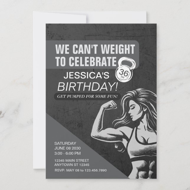 Invitación Fitness Crossfit Weight Workout Birday Party (Anverso)