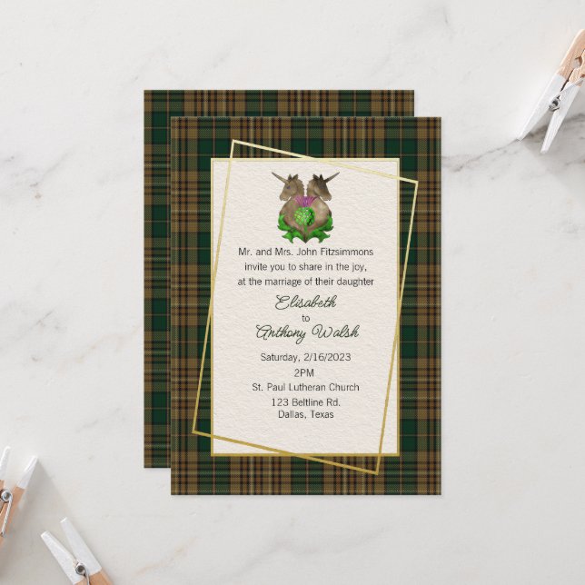 Invitación Fitzsimmons Clan Boda de Símbolos Escoceses (Anverso/Reverso In Situ)