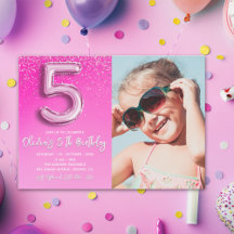 "Five and Fabulous Pink Glitter Birthday Photo