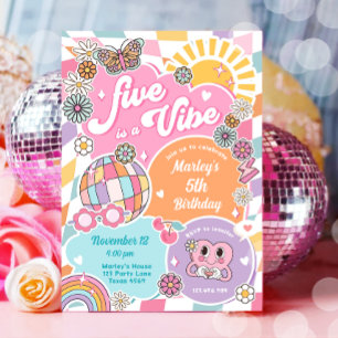 Invitación Five es un cumpleaños de Vibe Groovy Preppy Varsit
