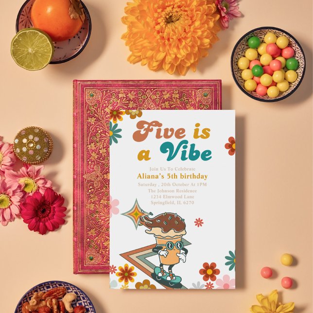 Invitación Five es un skateboard Vibe groovy de 5º cumpleaños (Subido por el creador)