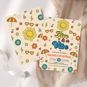 Invitación Five es un Vibe Groovy Retro Daisy 5º cumpleaños