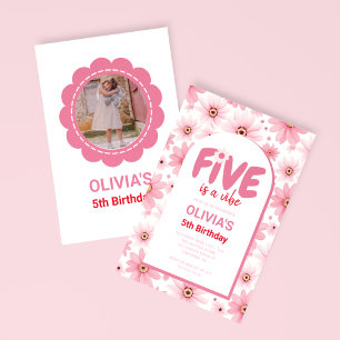 Invitación Five es una foto de cumpleaños de Vibe Daisy