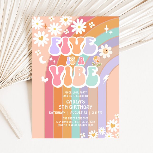 Invitación FIVE es una Vibra Daisy Arcoíris Divertido Cumplea (Subido por el creador)