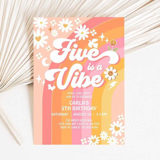 Invitación FIVE es una Vibrante Cumpleaños Rosa Melocotón 5º  (Subido por el creador)