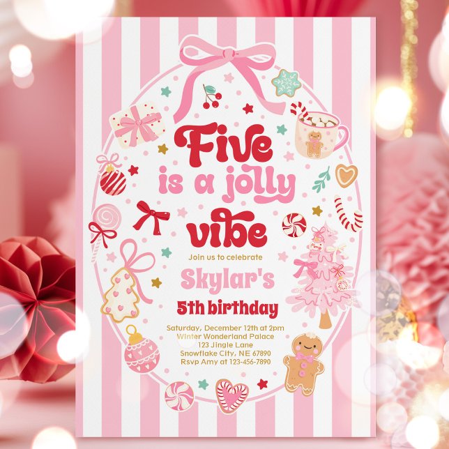 Invitación Five Is A Jolly Vibe Christmas Bow 5th Birthday (Subido por el creador)
