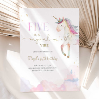 Invitación Five Is A Magical Vibe Unicorn Birthday Party
