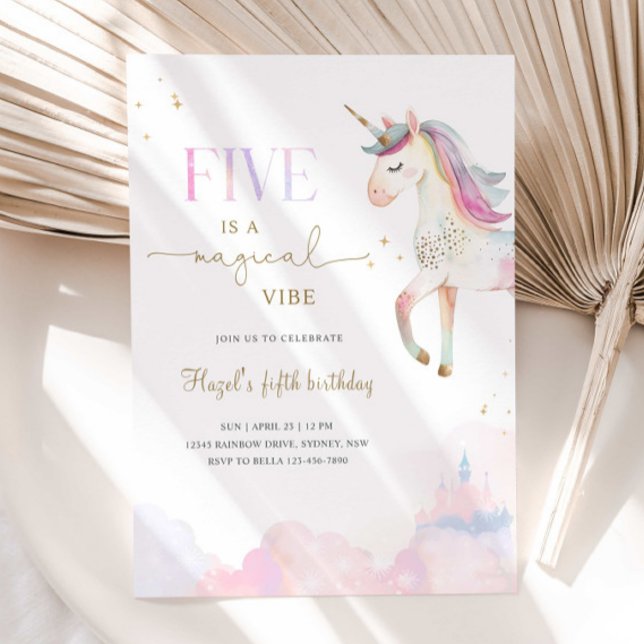 Invitación Five Is A Magical Vibe Unicorn Birthday Party (Subido por el creador)