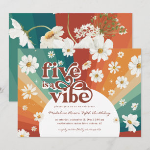 Invitación Five is a Vibe 5º Cumpleaños Retró Daisys Arcoír