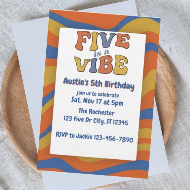 Invitación Five is a Vibe, Blue Orange Yellow 5th Birthday (Subido por el creador)