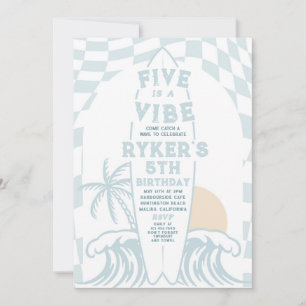 Invitación Five is A Vibe Modern Surf Surfboard 5º Cumpleaños