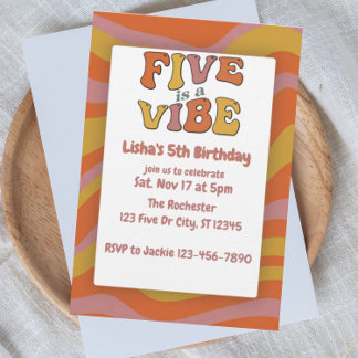 Invitación Five is a Vibe, Pink Orange Yellow 5th Birthday