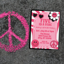 Invitación Five is a Vibe, pink retro 5th Birthday