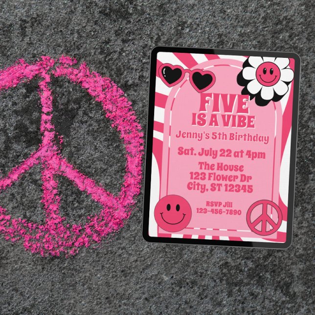 Invitación Five is a Vibe, pink retro 5th Birthday (Subido por el creador)