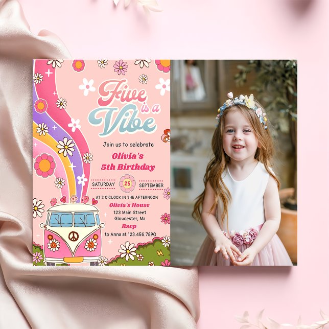Invitación Five is a Vibe Rainbow Floral 5º cumpleaños (Subido por el creador)