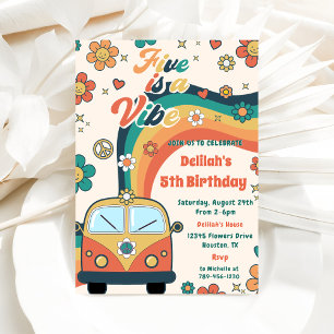 Invitación Five is A Vibe Retro Floral V Fiesta de Cumpleaños