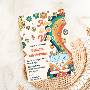 Invitación Five is A Vibe Retro Floral V Fiesta de Cumpleaños