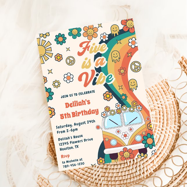Invitación Five is A Vibe Retro Floral V Fiesta de Cumpleaños (Subido por el creador)