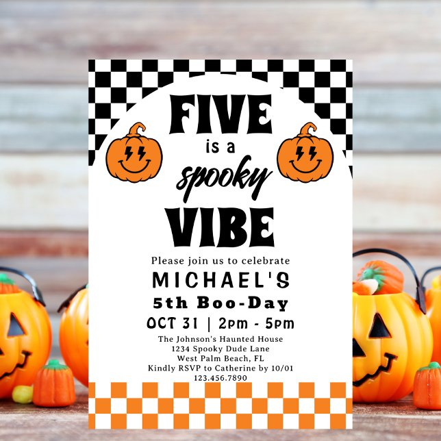 Invitación Five is A Vibe Retro Halloween Fiesta de Cumpleaño (Subido por el creador)