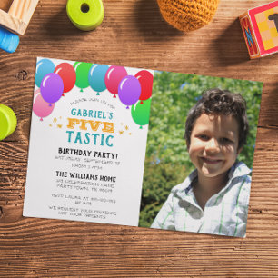 Invitación FIVEtastic 5º Balón de cumpleaños foto azul
