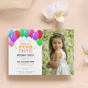 Invitación FIVEtastic 5º cumpleaños Globo Foto rosa