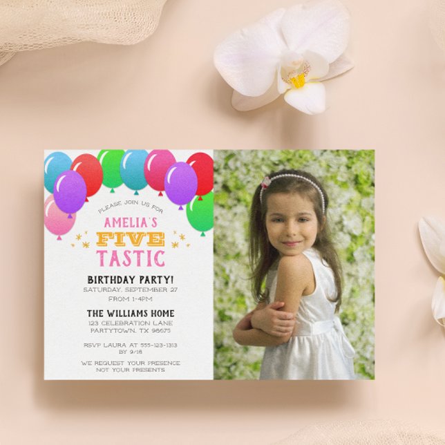 Invitación FIVEtastic 5º cumpleaños Globo Foto rosa (Subido por el creador)