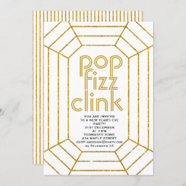 Invitación Fizz dorada pop Art Deco clama fiesta de Nocheviej