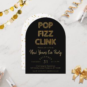 Invitación Fizz pop moderno vincula al Fiesta de Nochevieja