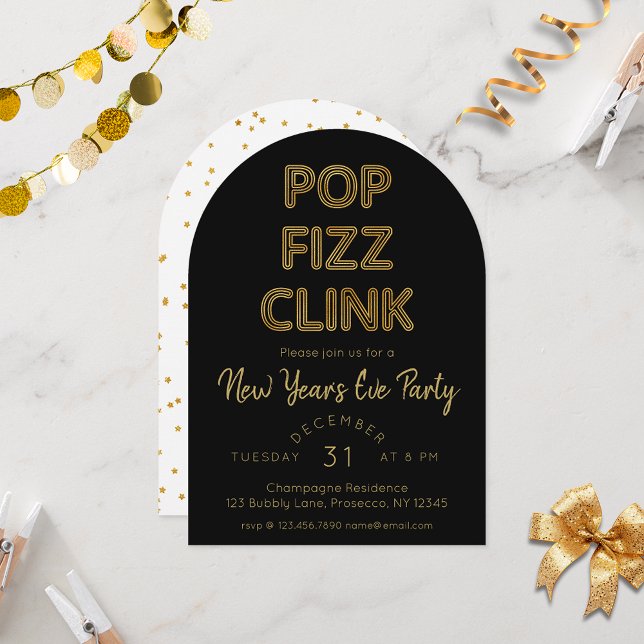 Invitación Fizz pop moderno vincula al Fiesta de Nochevieja (Subido por el creador)