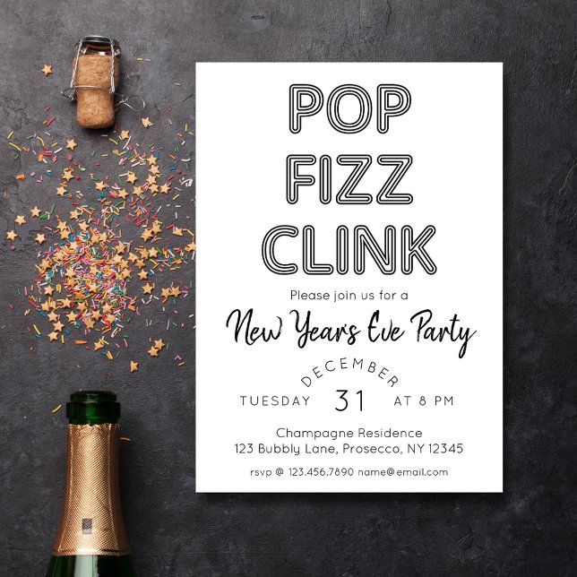Invitación Fizz pop moderno vincula al Fiesta de Nochevieja (Subido por el creador)