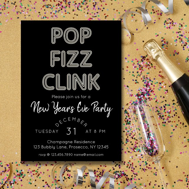 Invitación Fizz pop moderno vincula al Fiesta de Nochevieja (Subido por el creador)