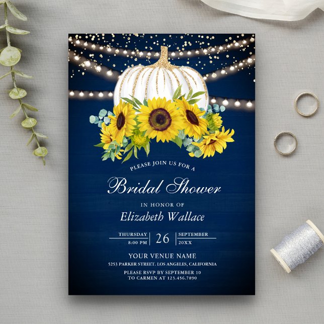 Invitación Flacuto blanco azul de la marina girasoles ducha d (Subido por el creador)