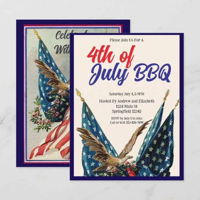 Invitación Flag and Eagle 4th of July BBQ Party (Anverso / Reverso)