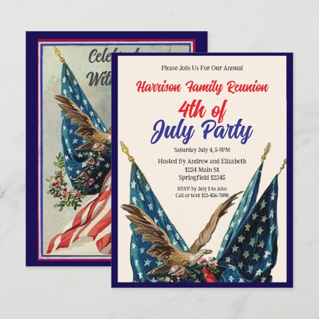 Invitación Flag and Eagle 4th of July Family Reunion Party (Anverso / Reverso)