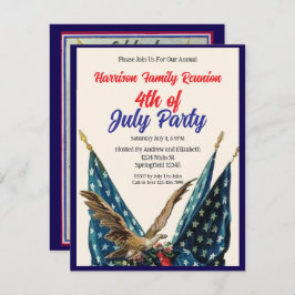 Invitación Flag and Eagle 4th of July Family Reunion Party